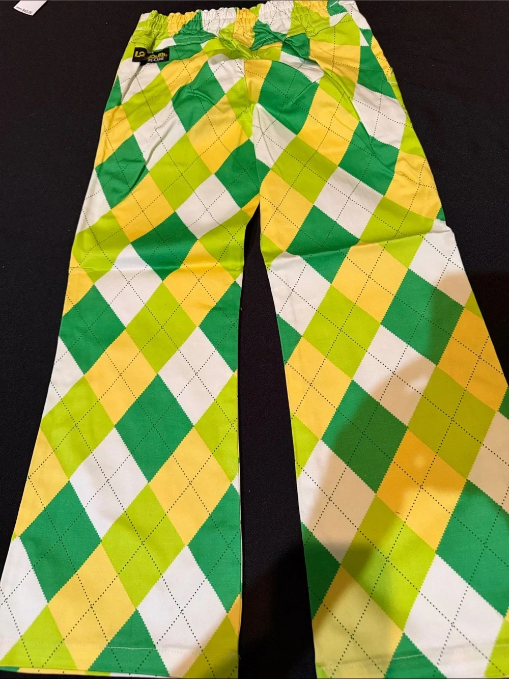 Loudmouth Green, Yellow and White Argyle Kids Pajama Bottoms